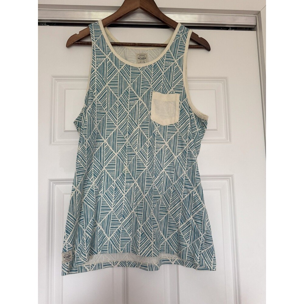 Roark Womens S Blue Geometric Sleeveless Pocket Genuine Adventure Tank Tunic Top